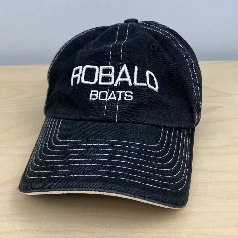 Robalo Boats Strapback Dad Hat Black & White Embroidered Logo